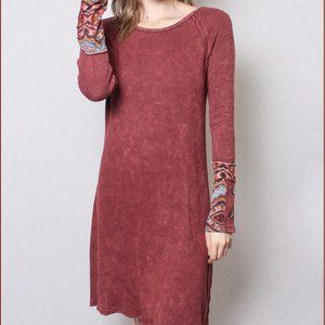 NWT! Aztec Waffle Knit Dress in Burgundy Red